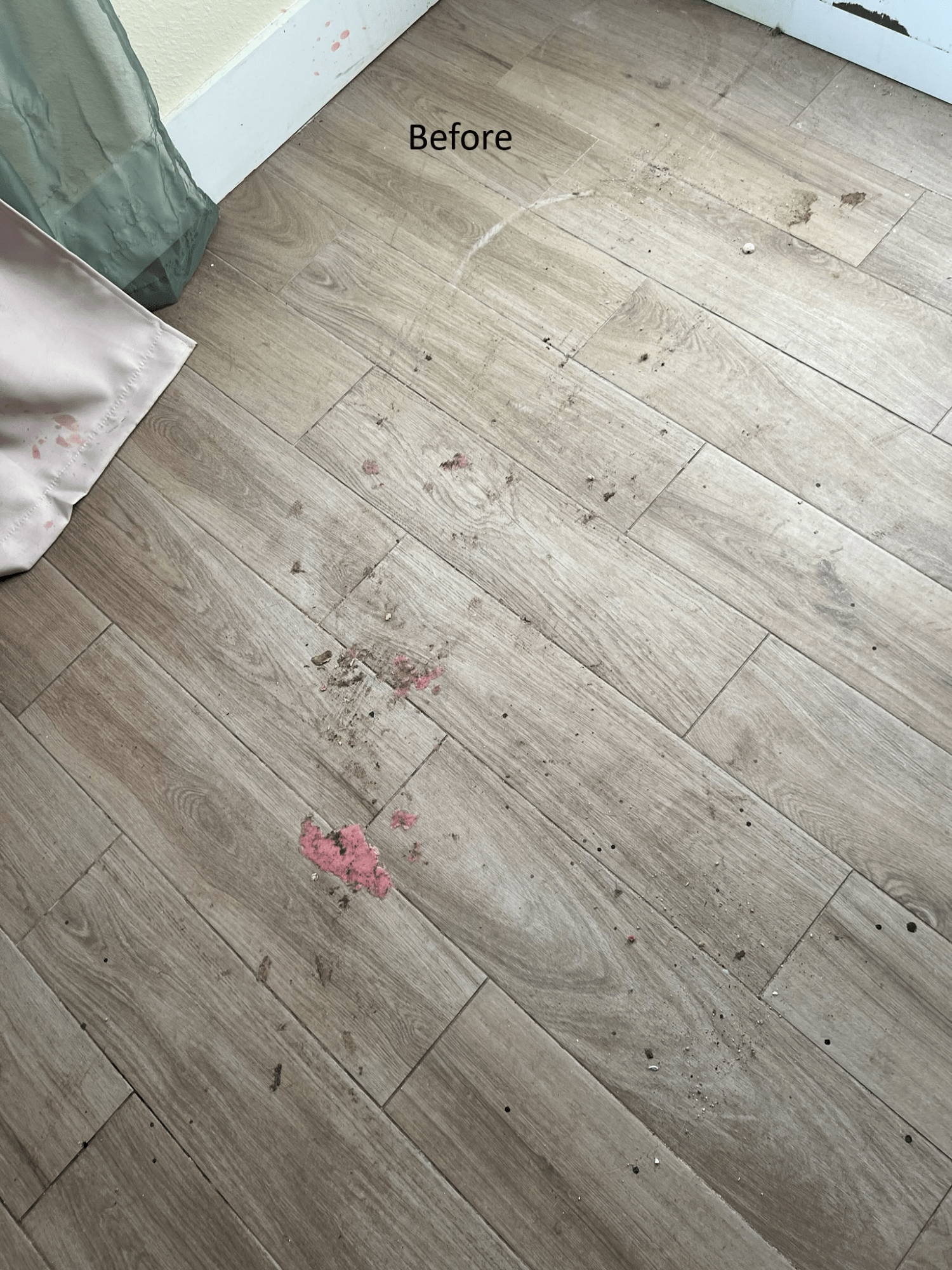 Dirty floor with visible dust and debris before professional move out cleaning in Tampa FL