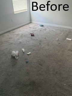 Carpet with clutter before professional move out cleaning service in Tampa FL