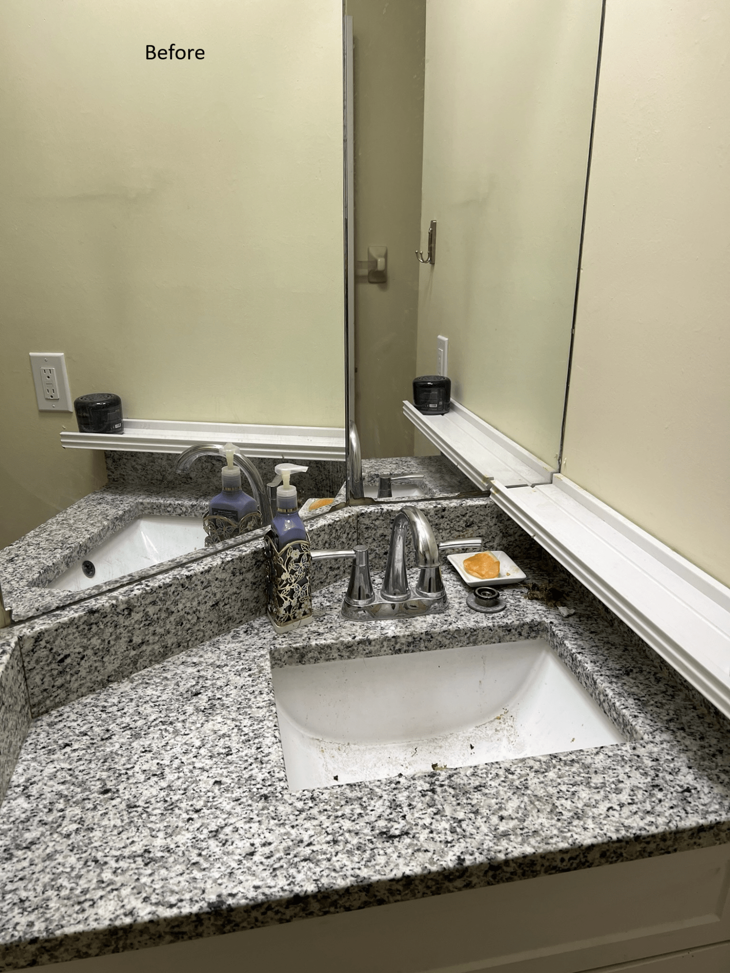 Dirty bathroom sink with soap scum and buildup before move out cleaning in Tampa FL