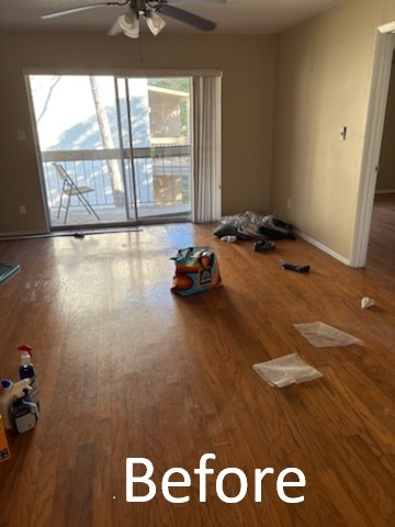 Living room with dust and clutter before professional move out cleaning in Tampa FL