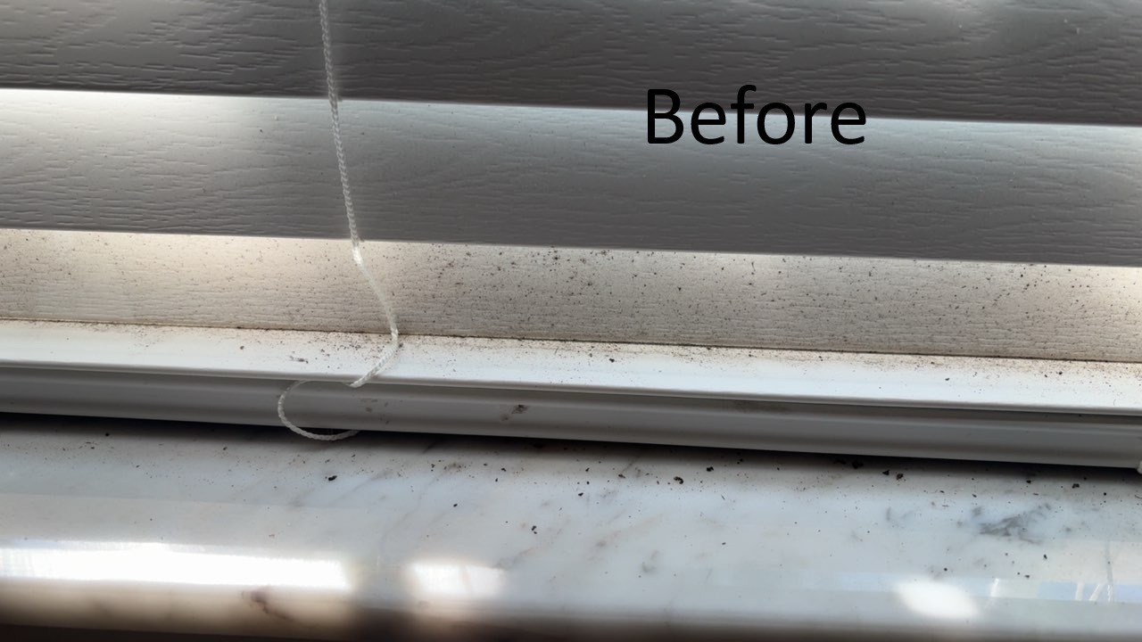 Dusty window blinds before professional house cleaning service