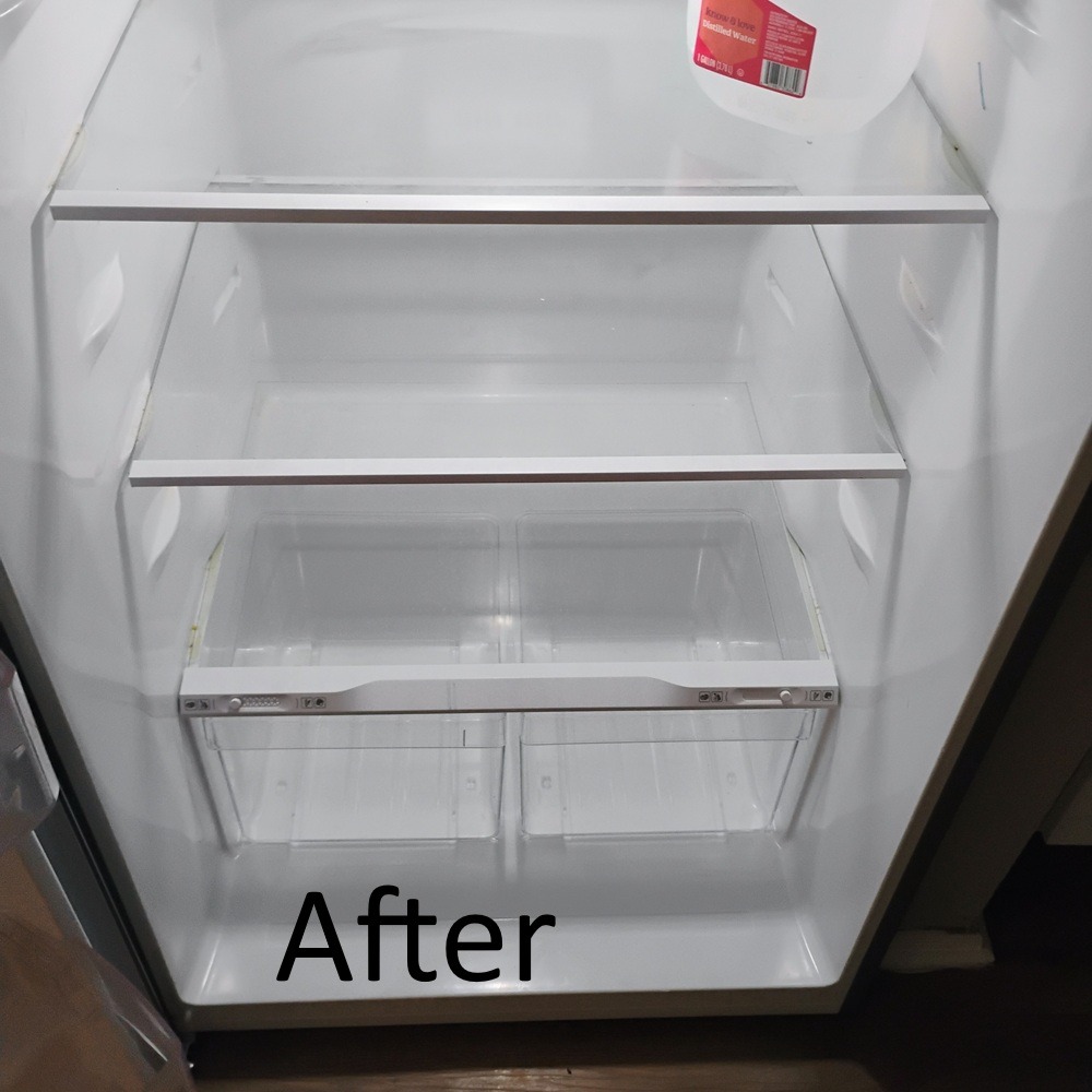Cleaned apartment refrigerator as part of the move out cleaning service