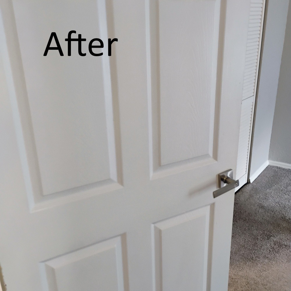 Cleaned bedroom door after it has been wiped down as part of the move out cleaning service