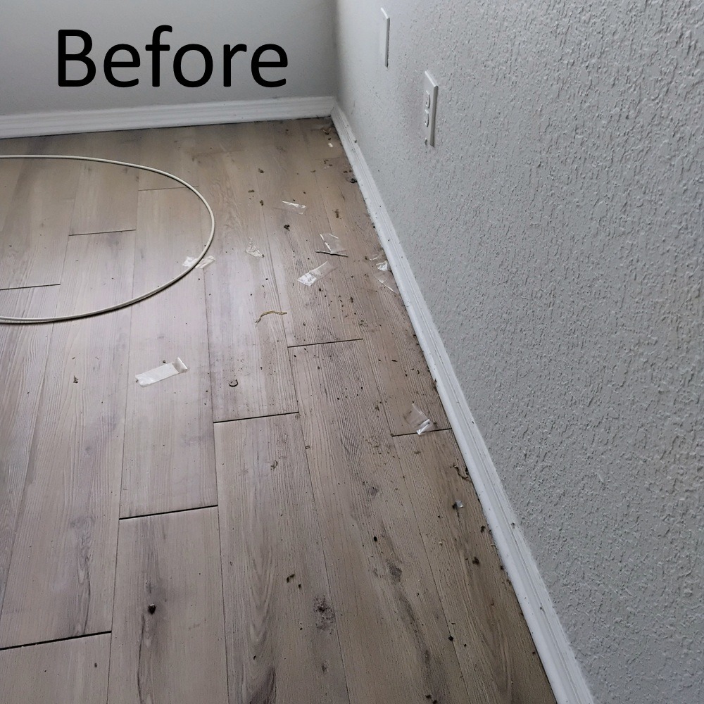 Apartment floor with dirt and debris prior to Evermaid Cleaners move out cleaning service in Tampa