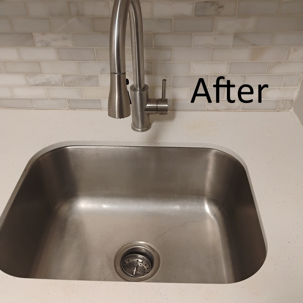 Apartment kitchen sink and backsplash, clean and shiny after Evermaid Cleaners move out cleaning in Tampa, FL