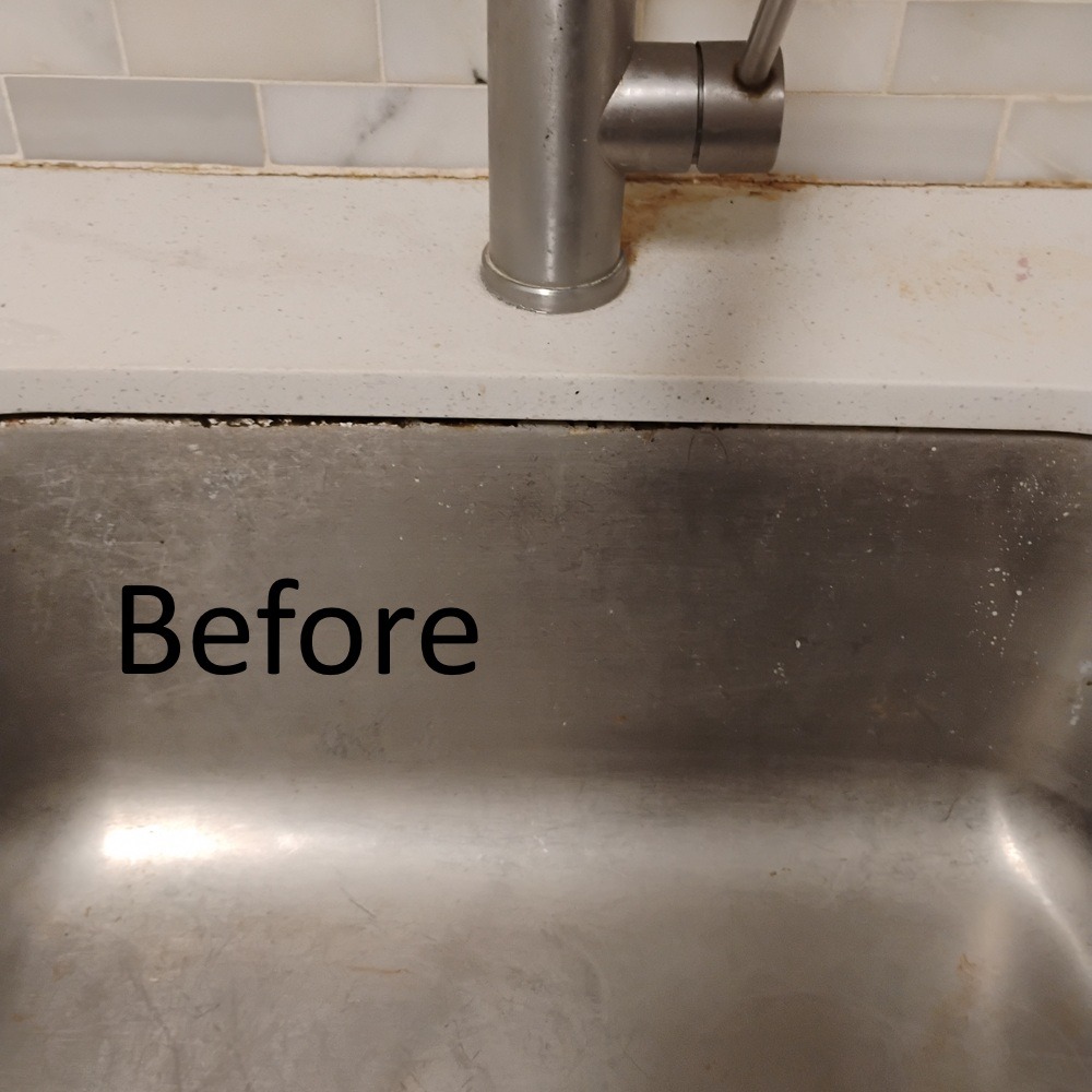 Kitchen sink with mildew and grime before Evermaid Cleaners move out cleaning