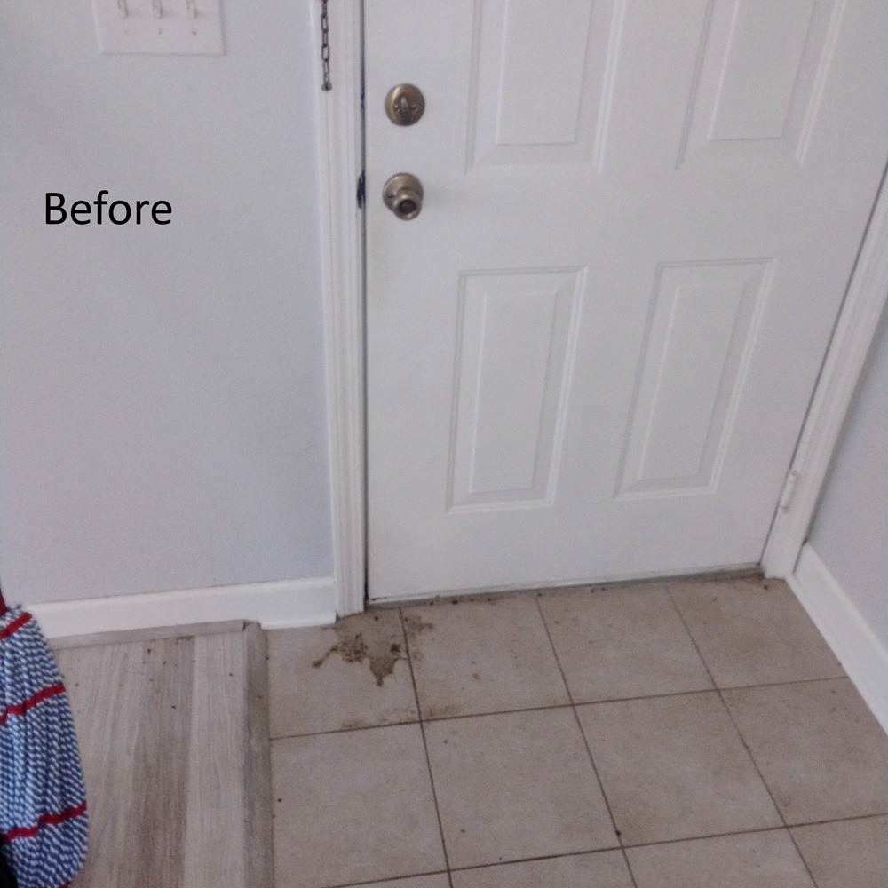 Dirty entryway and entry tiles before move out cleaning in Tampa, FL